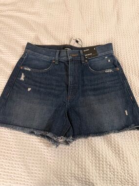Express Dark Blue High-Rise Distressed Jean Shorts